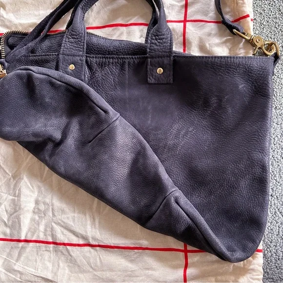 Clare V Nubuck Messenger Bag in Navy